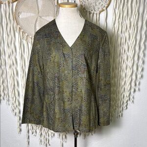 Peruvian Connection Green Gold Pima Cotton Button Front Lightweight Jacket Top